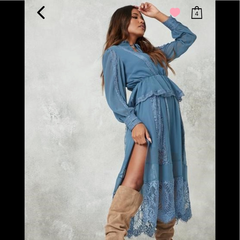 NWOT MISSGUIDED DUSTY BLUE LACE MAXI DRESS